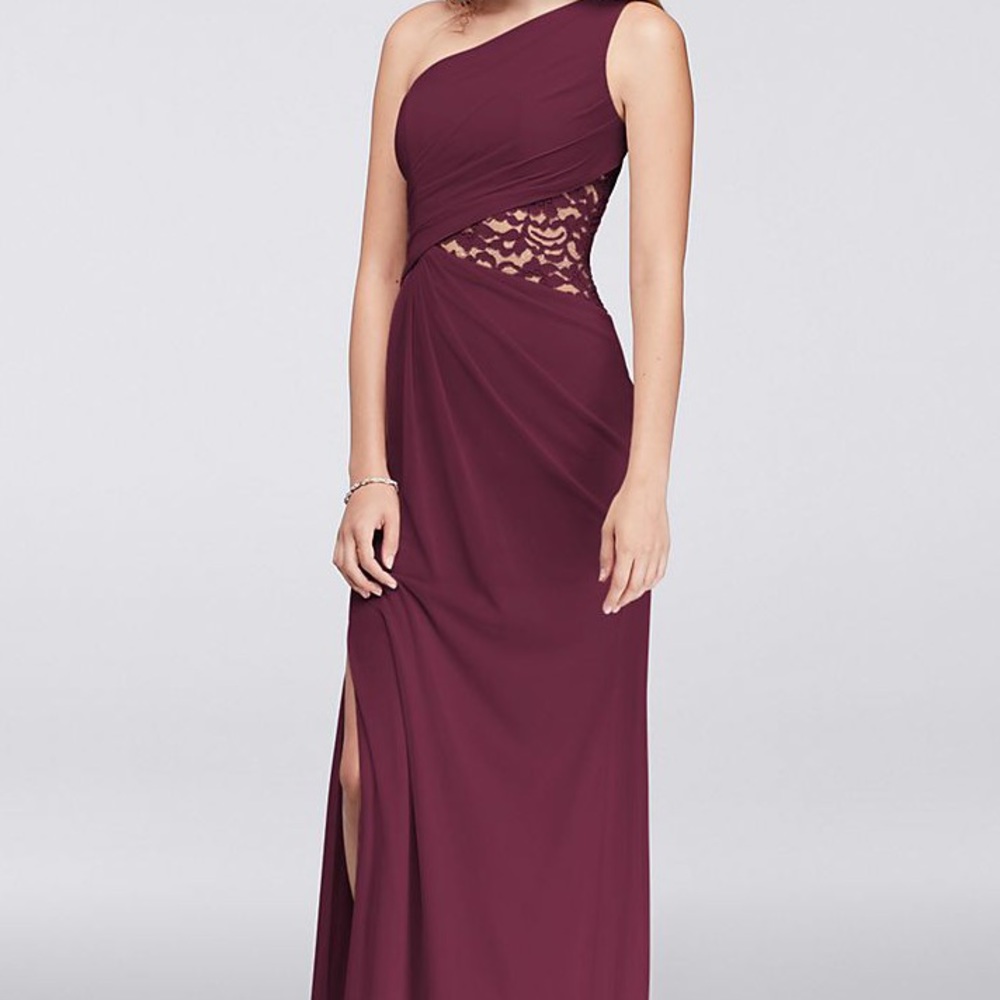 One Shoulder Mesh dress with lace inset